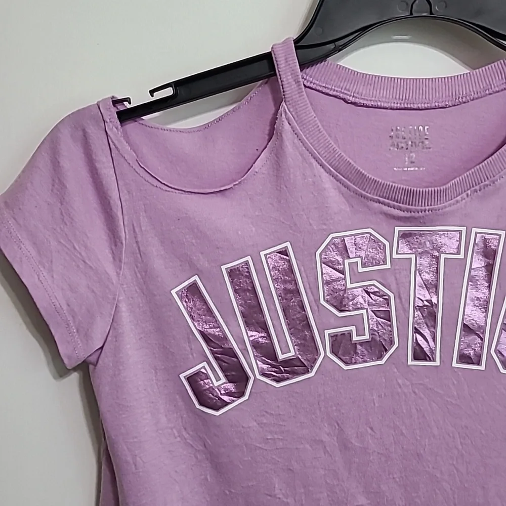 JUSTICE Lavender Purple Crop Tee Shirt Cold Shoulder Short Sleeve‎ - Size 12